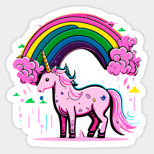 Pink cute unicorn in rainbow Sticker